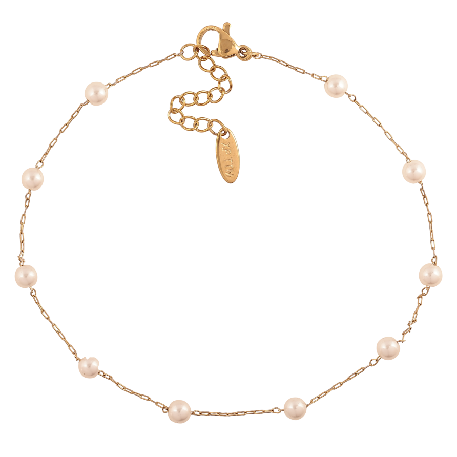 Браслет Xuping ТТМ Stainless Steel колір 14К на ногу "Ланцюжок з перлинними намистинами" довжина з дод. ланцюжком 23-26см х 1-4мм фото №1