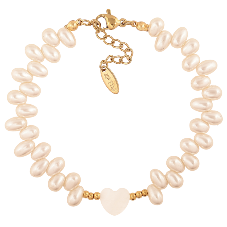 Браслет Xuping ТТМ Stainless Steel колір 14К "Перлинні намистини з перламутровим серцем" довжина з дод. ланцюжком 17.5-21см х 2-10мм фото №4