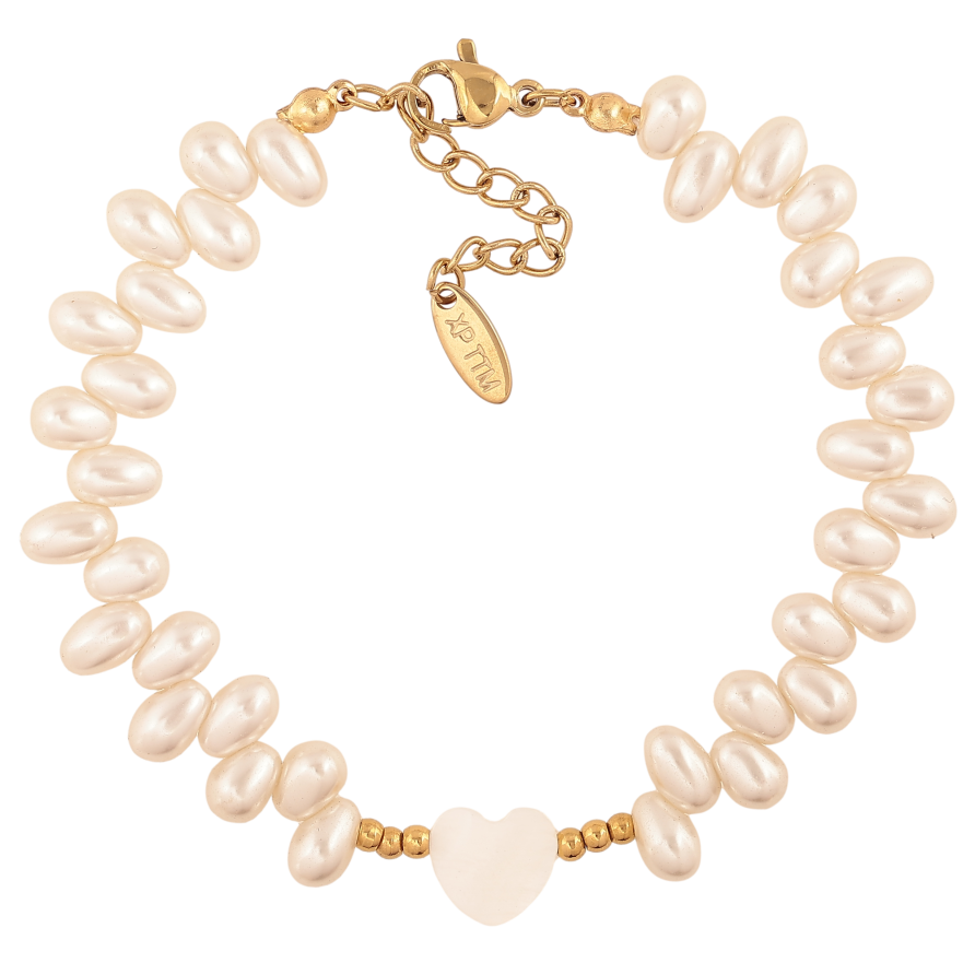 Браслет Xuping ТТМ Stainless Steel колір 14К "Перлинні намистини з перламутровим серцем" довжина з дод. ланцюжком 17.5-21см х 2-10мм фото №1