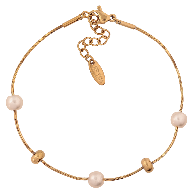 Браслет Xuping ТТМ Stainless Steel цвет 14К "Цепочка с жемчужными бусинами" длина с доп. цепочкой 18-21см х 1-6мм фото №1