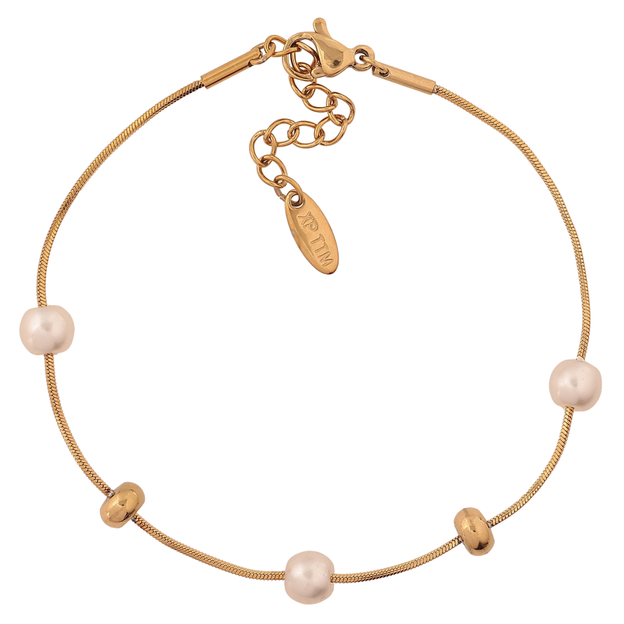 Браслет Xuping ТТМ Stainless Steel колір 14К "Ланцюжок з перлинними намистинами" довжина з дод. ланцюжком 18-21см х 1-6мм фото №1