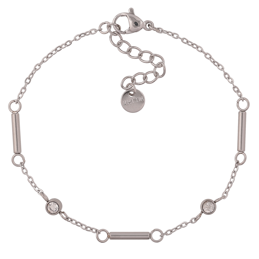 Браслет Xuping ТТМ Stainless Steel колір Родій "Ланцюжок з декоративними вставками та кристалами" довжина з дод. ланцюжком 17.5-20.5см х 1.5-4мм фото №1