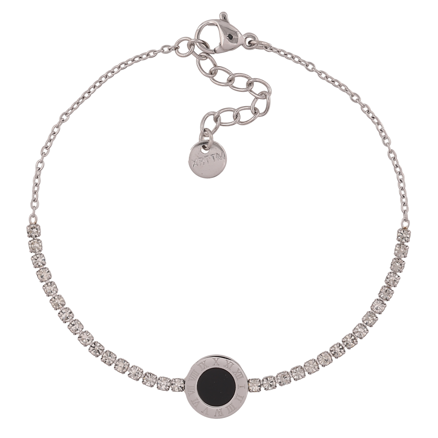 Браслет Xuping ТТМ Stainless Steel колір Родій "Доріжка кристалів з циферблатом" довжина з дод. ланцюжком 18-21см х 1-10мм фото №1