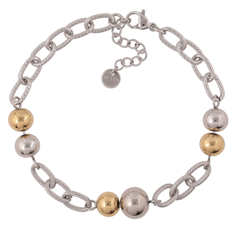 Браслет Xuping ТТМ Stainless Steel колір Родій + 14К "Ланцюжок з намистинами" довжина з дод. ланцюжком 19-22.5см х 6-10мм фото №1