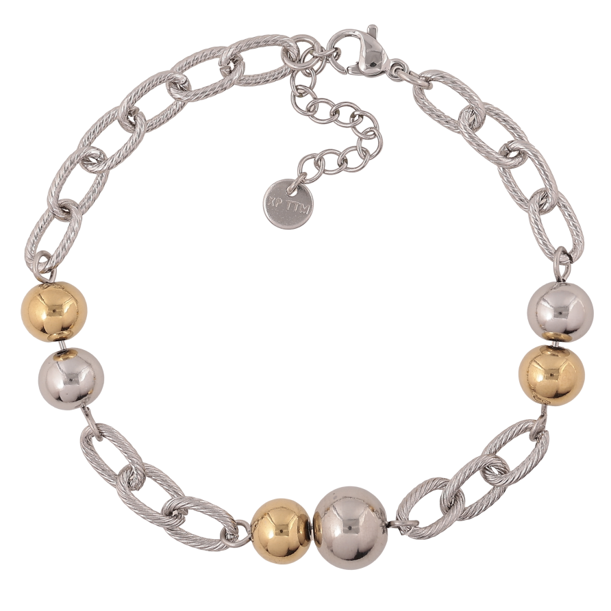 Браслет Xuping ТТМ Stainless Steel колір Родій + 14К "Ланцюжок з намистинами" довжина з дод. ланцюжком 19-22.5см х 6-10мм фото №1