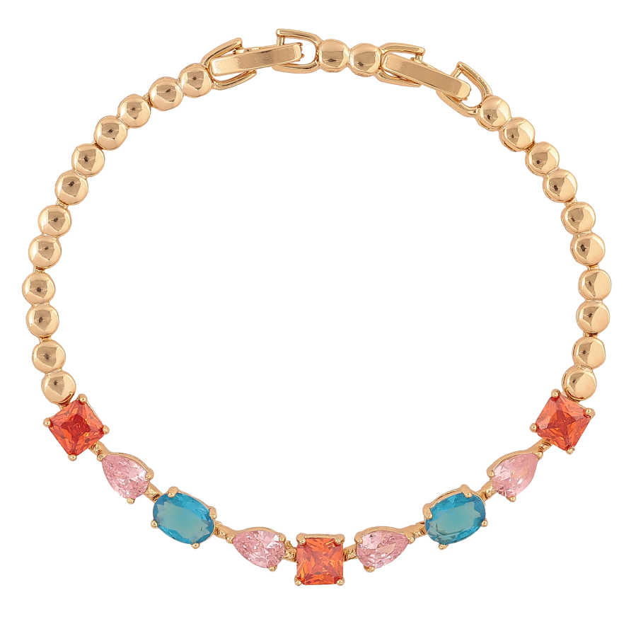 Браслет Xuping колір Позолота 14K "Доріжка різнокольорових кристалів" розмір з дод. замком 17,18.5см х 3-5мм фото №1