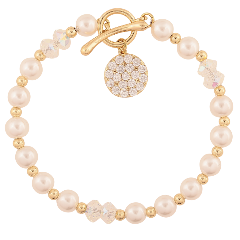 Браслет Xuping цвет Позолота 14K "Кристально-жемчужные бусины" размер 17.5см х 3-6мм фото №1