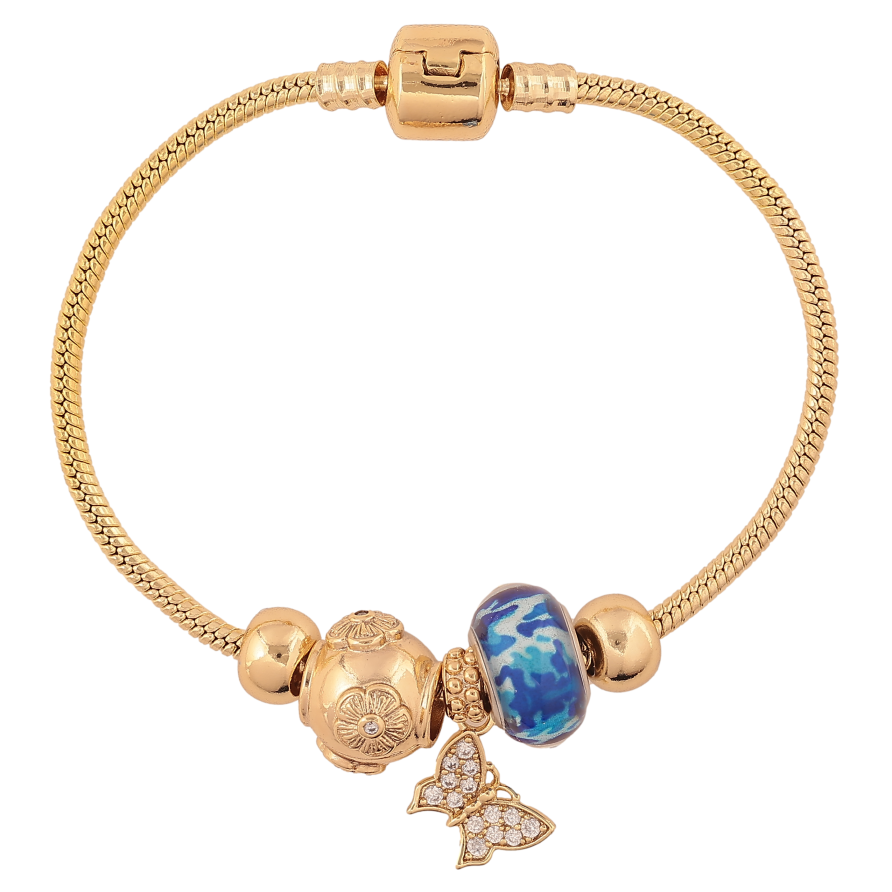 Браслет Xuping колір Позолота 14K "У стилі Pandora ювелірний шнур з бусинами" довжина 18см х 3мм фото №1