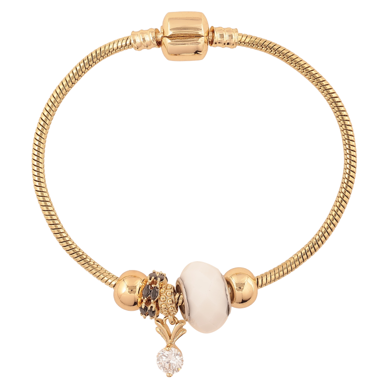 Браслет Xuping колір Позолота 14K "У стилі Pandora ювелірний шнур з бусинами" довжина 18см х 3мм фото №1