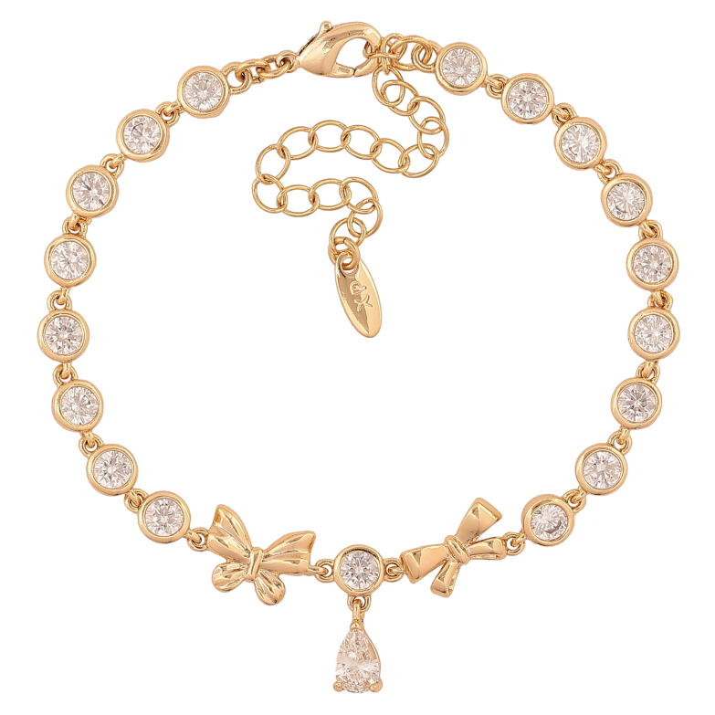 Браслет Xuping колір Позолота 14K "Кристальна доріжка з бантами" розмір з дод. ланцюжком 16-21.5см х 4-8мм фото №1