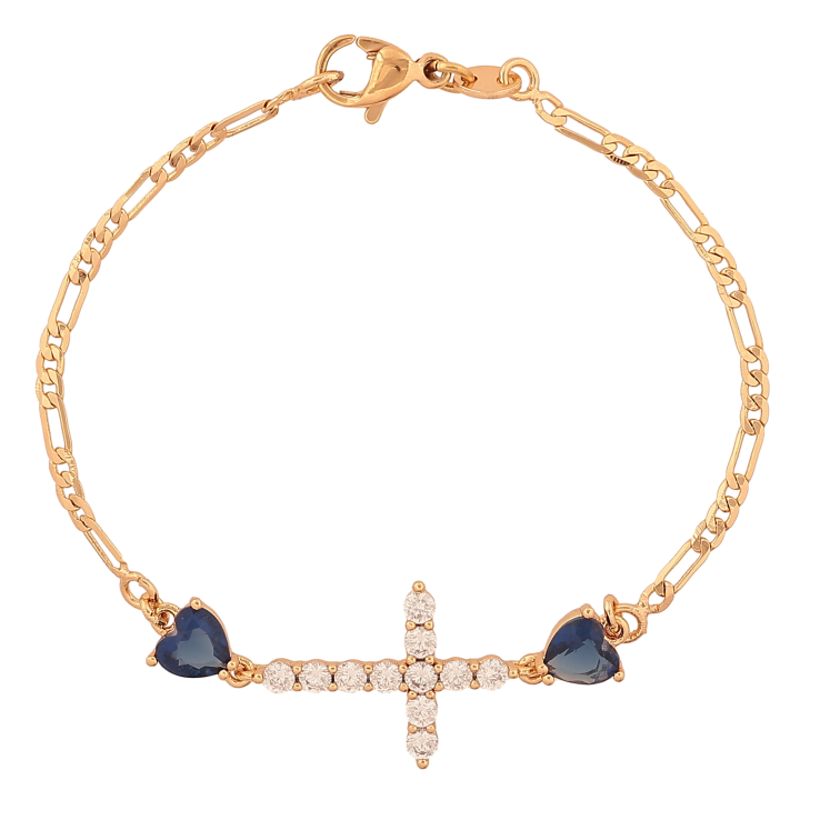 Браслет Xuping колір Позолота 18К "Хрестик з синіми кристальними серцями" розмір 15см х 2-13мм фото №10