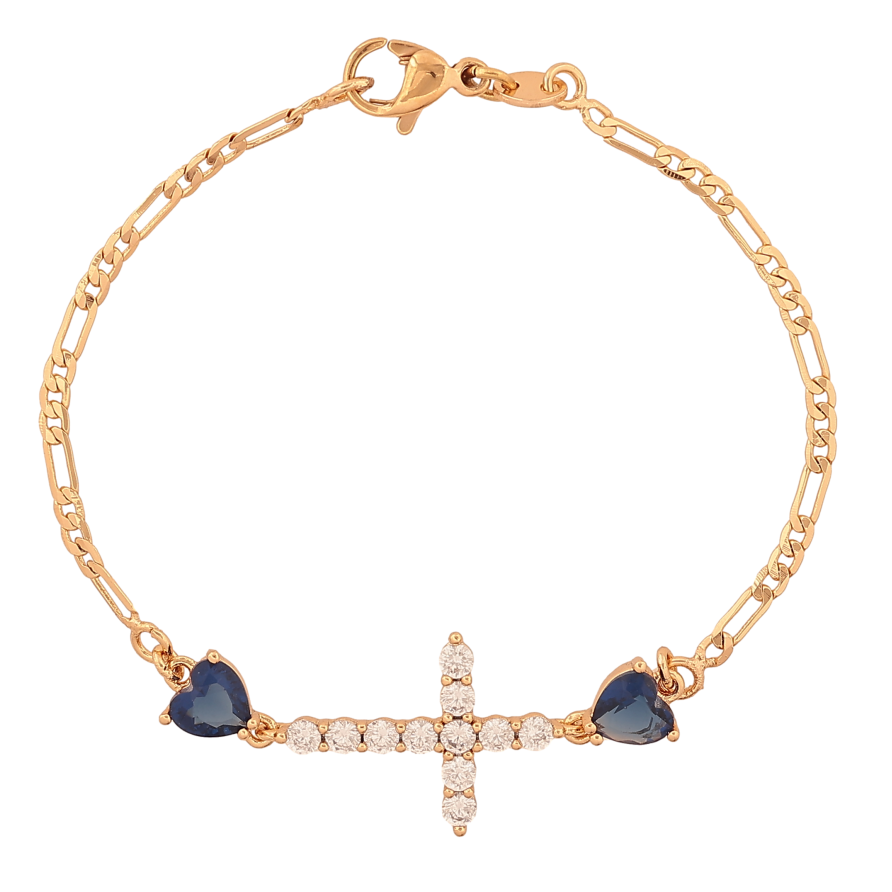 Браслет Xuping колір Позолота 18К "Хрестик з синіми кристальними серцями" розмір 15см х 2-13мм фото №1