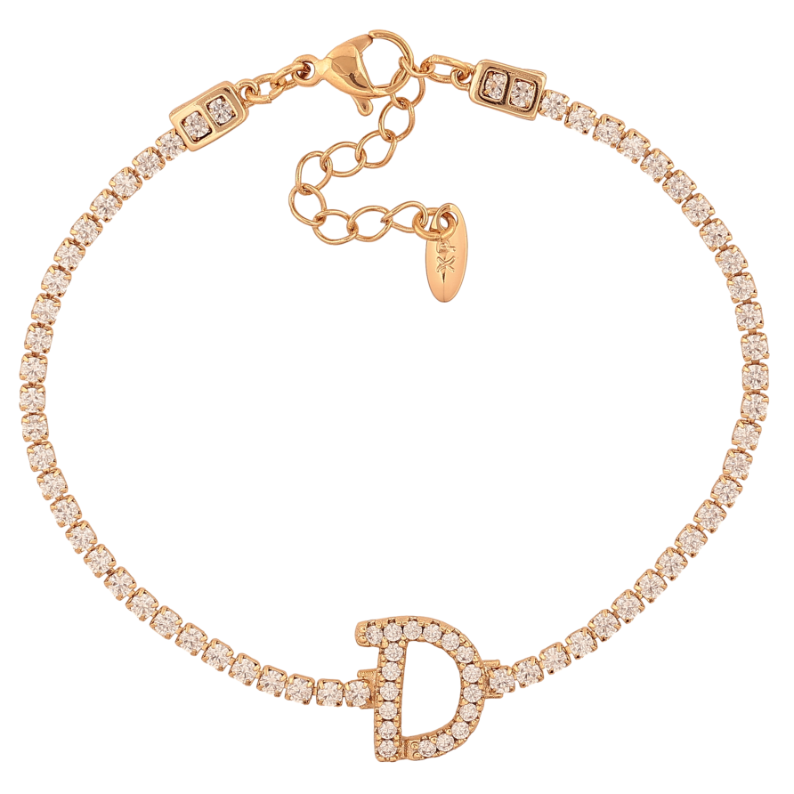 Браслет Xuping колір Позолота 18K "Кристальна доріжка з літерою D" розмір з дод. ланцюжком 17.5-21см х 2-13мм фото №1