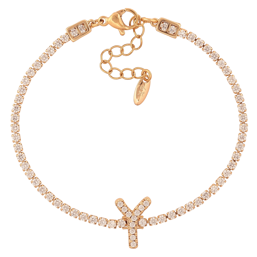 Браслет Xuping колір Позолота 18K "Кристальна доріжка з літерою Y" розмір з дод. ланцюжком 17-20.5см х 2-13мм фото №1