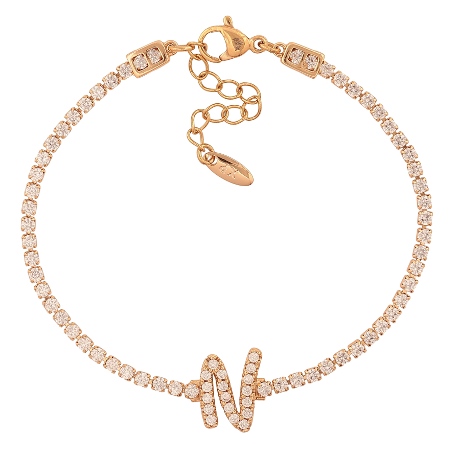 Браслет Xuping колір Позолота 18K "Доріжка кристалів з літерою N" розмір з дод. ланцюжком 17-20см х 2-12мм фото №1