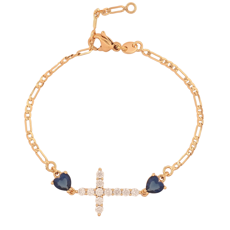 Браслет Xuping колір Позолота 18К "Хрестик з синіми кристальними серцями" розмір з дод. ланкою 15,16.5см х 2-13мм фото №12