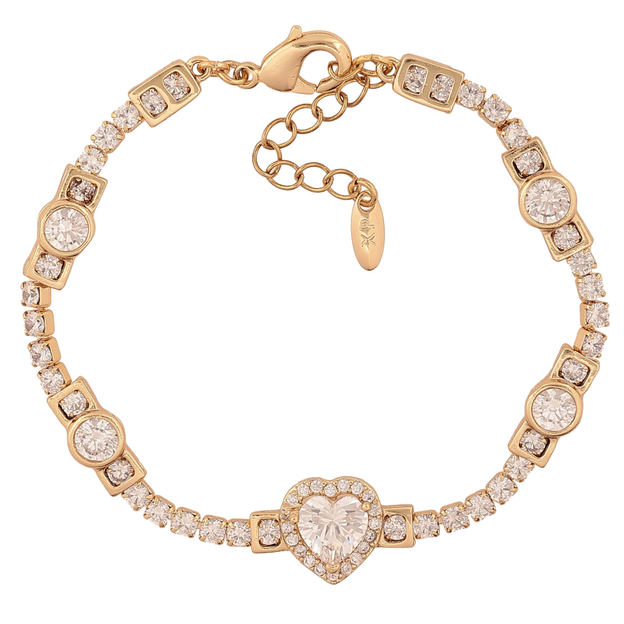 Браслет Xuping колір Позолота 14K "Доріжка кристалів із серцем" розмір з доп. ланцюжком 16.5-19.5см х 3-11мм фото №1