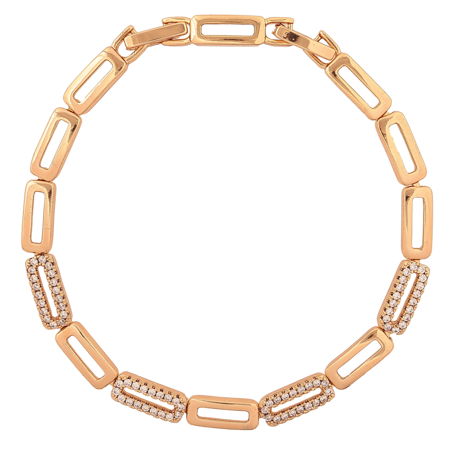 Браслет Xuping цвет Позолота 18K "Звенья с кристаллами" размер с доп. замком 17.5,19.5см х 5мм фото №1