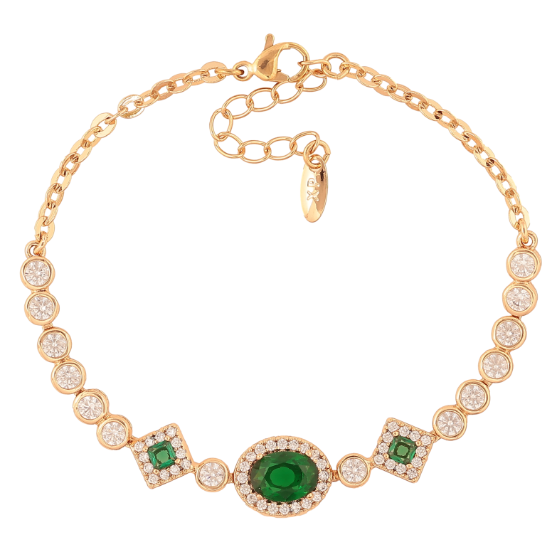 Браслет Xuping колір Позолота 18K "Візерунок з зеленими кристалами" розмір з дод. ланцюжком 17-20см х 3-10мм фото №1