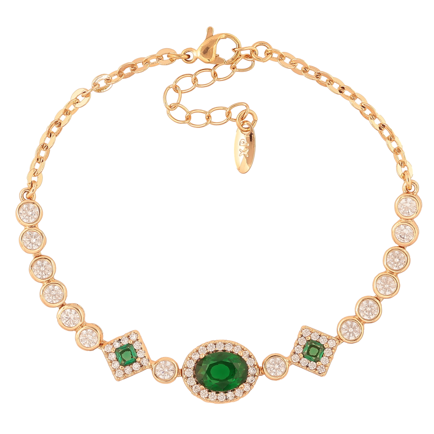 Браслет Xuping колір Позолота 18K "Візерунок з зеленими кристалами" розмір з дод. ланцюжком 17-20см х 3-10мм фото №1