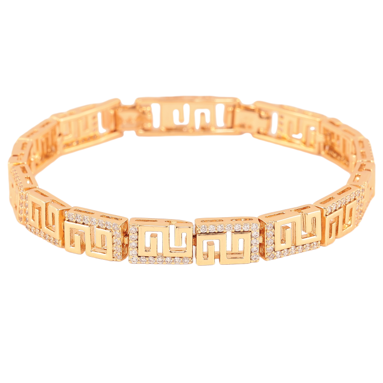 Браслет Xuping колір Позолота 18К "Грецький візерунок з кристалами" розмір з дод. замком 17,19.5см х 8мм фото №1