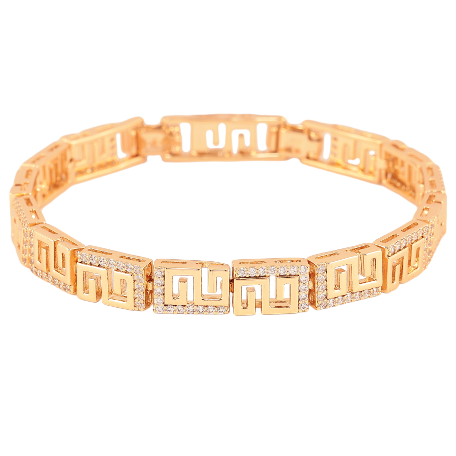 Браслет Xuping колір Позолота 18К "Грецький візерунок з кристалами" розмір з дод. замком 17,19.5см х 8мм фото №1