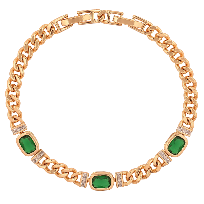 Браслет Xuping колір Позолота 18K "Ланцюжок із зеленими кристалами" розмір з доп. замком 17, 19см х 5-7мм фото №1