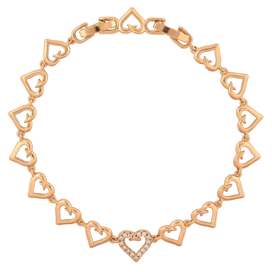 Браслет Xuping цвет Позолота 18K "Узор сердечки с кристаллами" размер с доп. замком 17,19см х 7-9мм фото №1