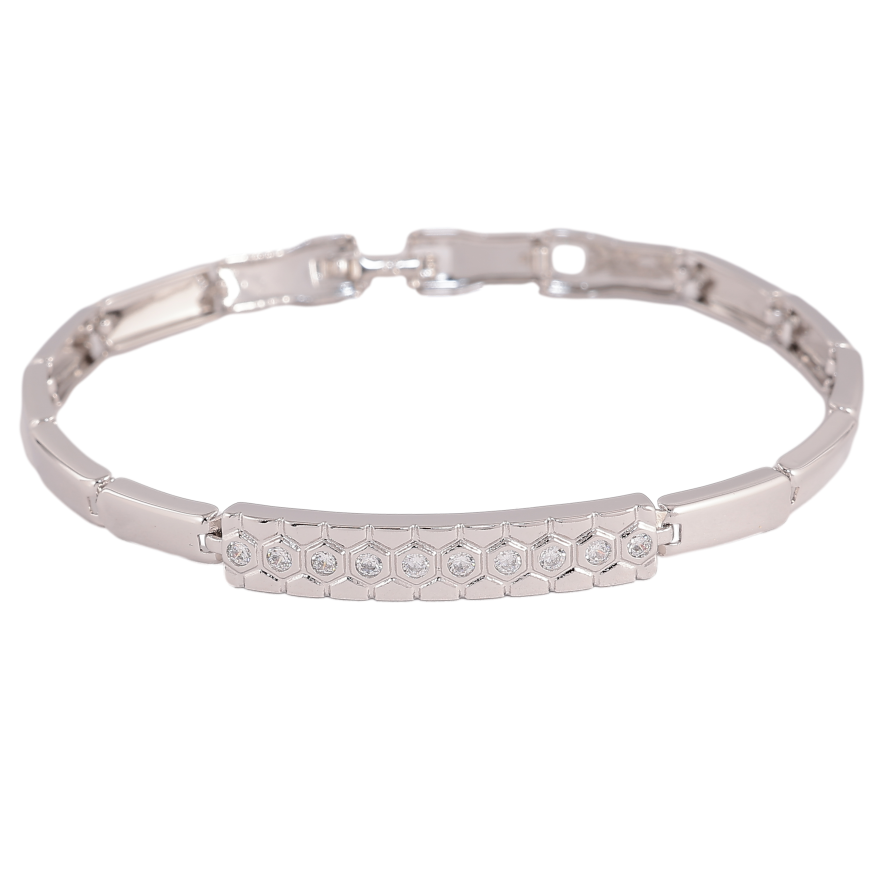 Браслет Xuping колір Родій "Візерунок з кристалами" довжина 19см х 4-6мм фото №1