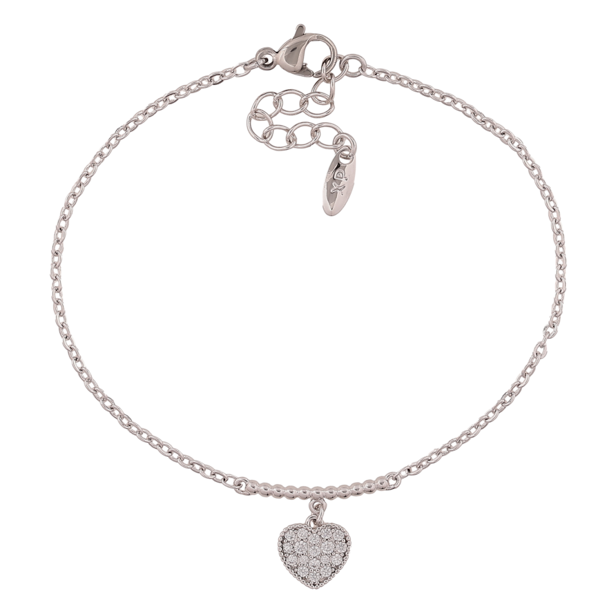 Браслет Xuping колір Родій "Ланцюжок із серцем" довжина з дод. ланцюжком 16.5-19.5см х 1.5мм фото №1