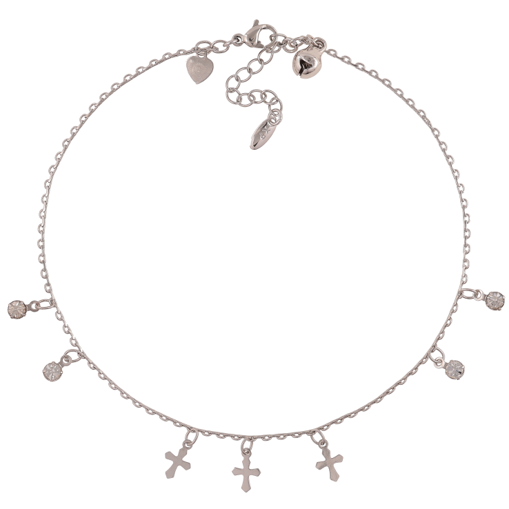 Браслет Xuping колір Родій на ногу "Ланцюжок з хрестиками та кристалами" довжина з дод. ланцюжком 26,30см х 1.5мм фото №5 Браслет Xuping колір Родій на ногу "Ланцюжок з хрестиками та кристалами" довжина з дод. ланцюжком 26,30см х 1.5мм фото №5