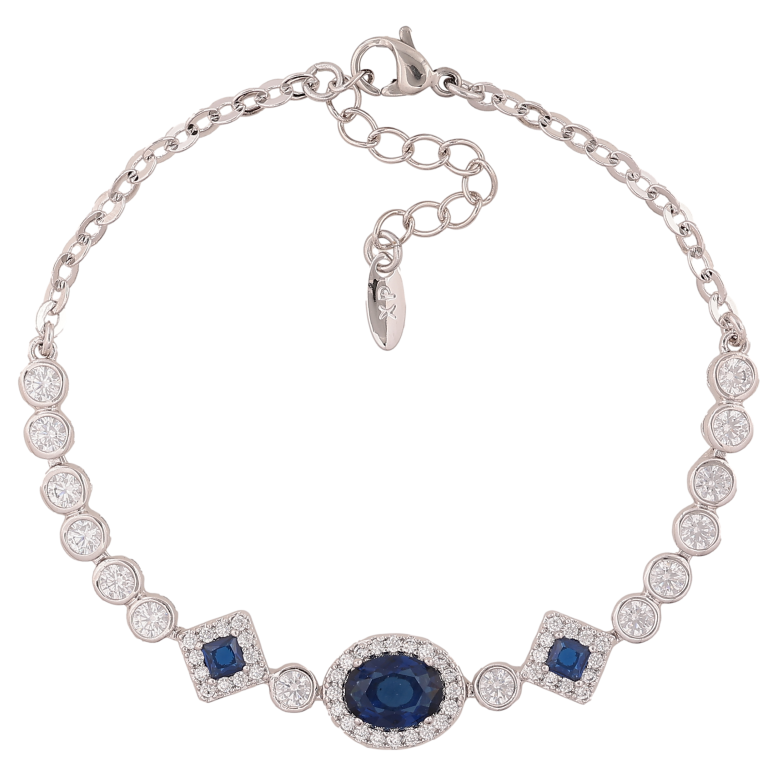 Браслет Xuping цвет Родий "Инкрустация с синими кристаллами" длина с доп. цепочкой 17-20см х 3-9мм фото №1 Браслет Xuping цвет Родий "Инкрустация с синими кристаллами" длина с доп. цепочкой 17-20см х 3-9мм фото №1