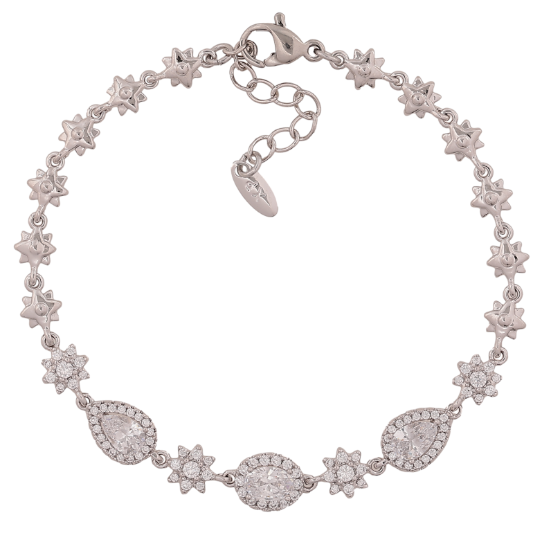 Браслет Xuping цвет Родий "Узор с кристаллами" длина с доп. цепочкой 17-20см х 5-7мм фото №1