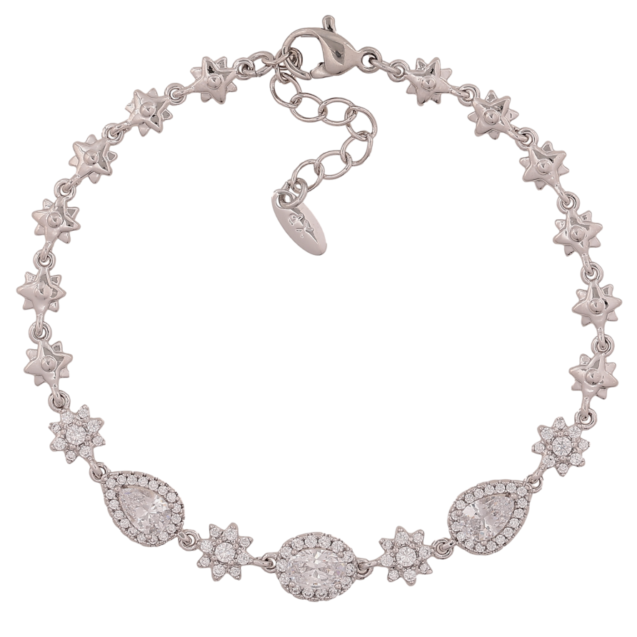 Браслет Xuping колір Родій "Візерунок з кристалами" довжина з дод. ланцюжком 17-20см х 5-7мм фото №1