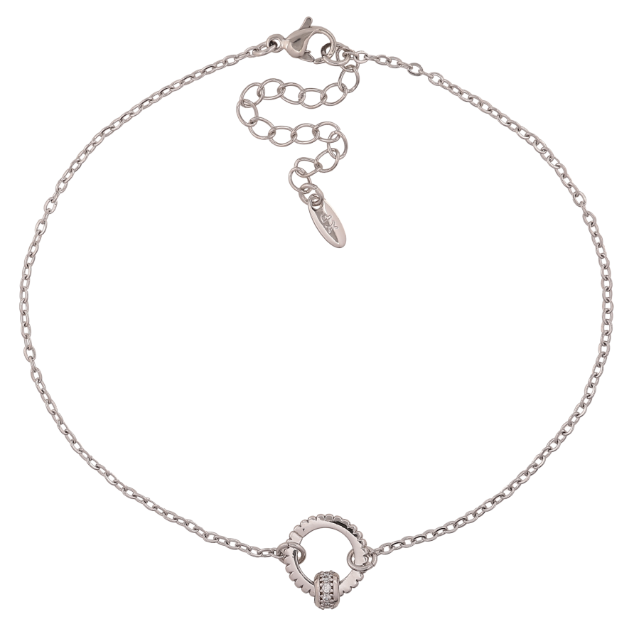 Браслет Xuping колір Родій на ногу "Ланцюжок з круглою вставкою" довжина з дод. ланцюжком 23-28см х 1.5-12мм фото №1