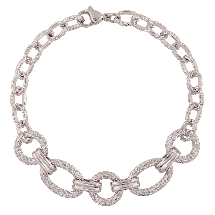 Браслет Xuping колір Родій "Ланцюжок комбінований" довжина 19.5см х 3-11мм фото №1