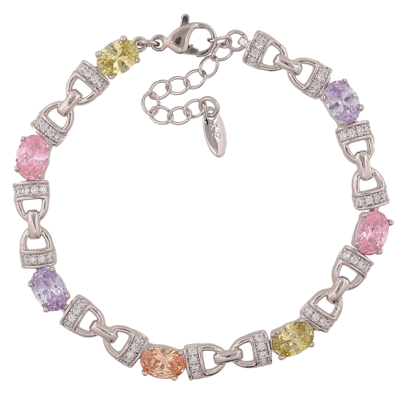 Браслет Xuping колір Родій "Візерунок з кольоровими кристалами" довжина з дод. ланцюжком 16.5-19.5см х 5-6мм фото №1 Браслет Xuping колір Родій "Візерунок з кольоровими кристалами" довжина з дод. ланцюжком 16.5-19.5см х 5-6мм фото №1