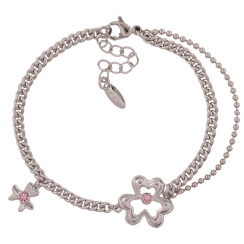 Браслет Xuping цвет Родий "Двойная цепочка с цветочками" длина с доп. цепочкой 15.5-18.5см х 2-15мм фото №1