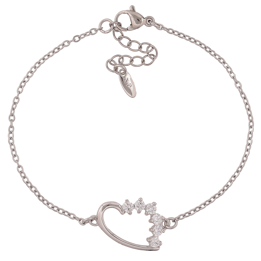 Браслет Xuping цвет Родий "Сердечко с кристаллами" длина с доп. цепочкой 18-21.5см х 1.5-14мм фото №1