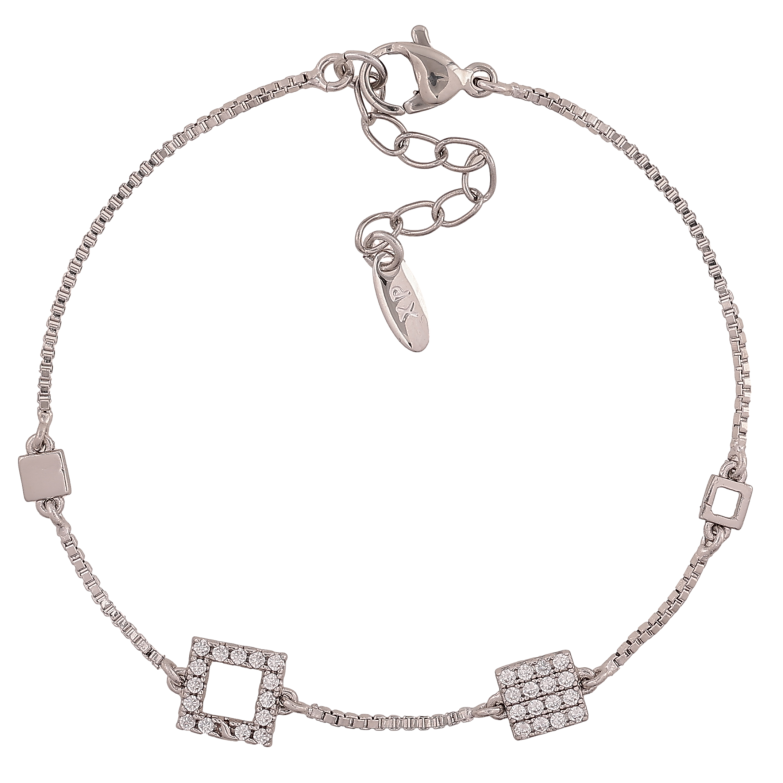 Браслет Xuping цвет Родий "Цепочка с квадратными вставками" длина с доп. цепочкой 16-19см х 1-7мм фото №1