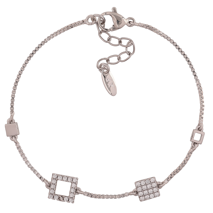 Браслет Xuping цвет Родий "Цепочка с квадратными вставками" длина с доп. цепочкой 16-19см х 1-7мм фото №1