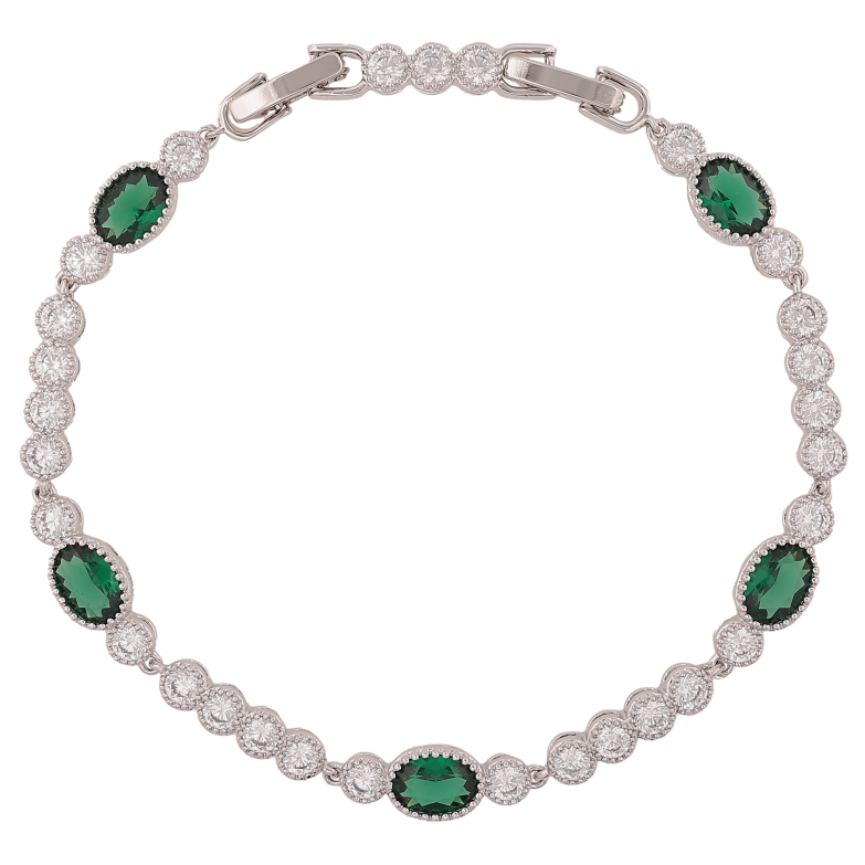 Браслет Xuping колір Родій "Візерунок з  зеленими кристалами" довжина з доп.замком 17.5,19.5см х 4-6мм фото №14