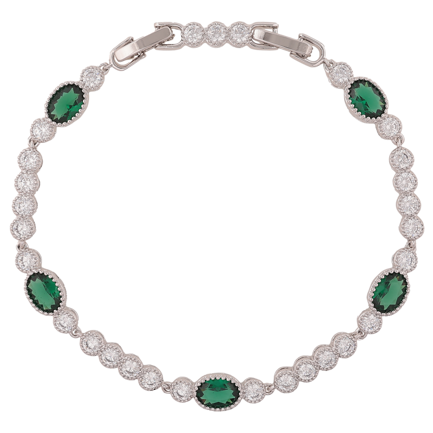 Браслет Xuping цвет Родий "Узор с зелеными кристаллами" длина с доп.замком  17.5,19.5см х 4-6мм фото №1