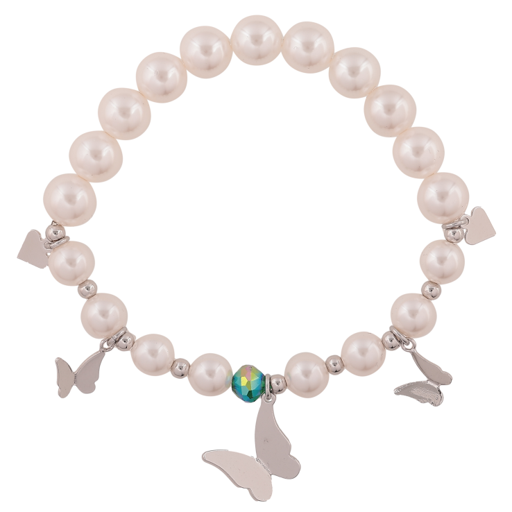 Браслет Xuping колір Родій "Перлинні намистини з метеликами" ø 3-8мм, вільний розмір фото №2 Браслет Xuping колір Родій "Перлинні намистини з метеликами" ø 3-8мм, вільний розмір фото №2