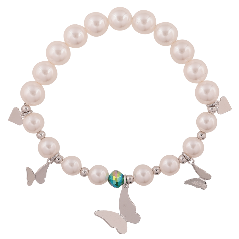 Браслет Xuping колір Родій "Перлинні намистини з метеликами" ø 3-8мм, вільний розмір фото №2