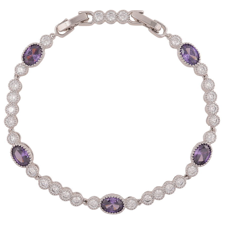 Браслет Xuping колір Родій "Візерунок з  бузковими кристалами" довжина з доп.замком 17,19.5см х 4-6мм фото №1