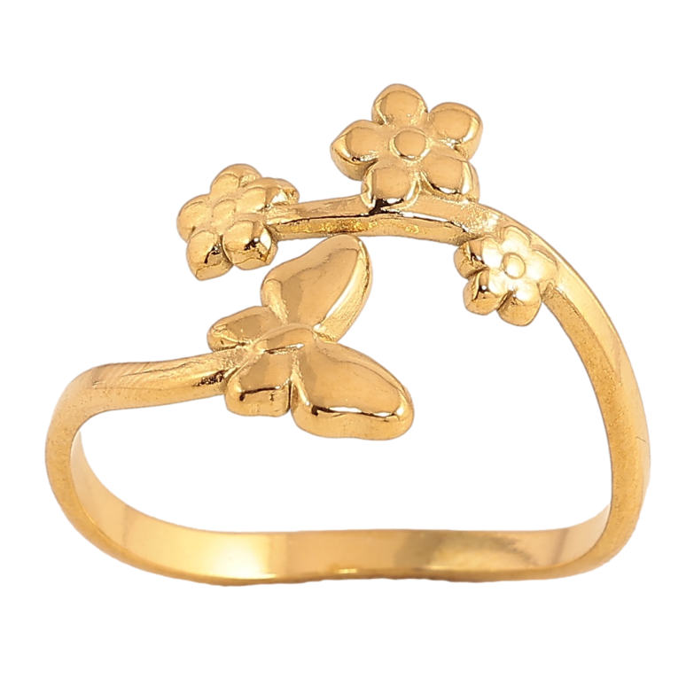 Кольцо Xuping TTM Stainless Steel цвет 14К "Цветочная веточка с бабочкой"  фото №1