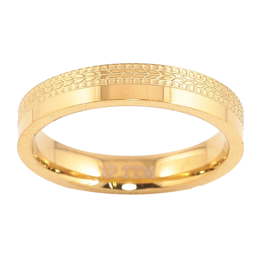 Каблучка Xuping TTM Stainless Steel колір 14К "Декоративний візерунок" шир. 4мм фото №1