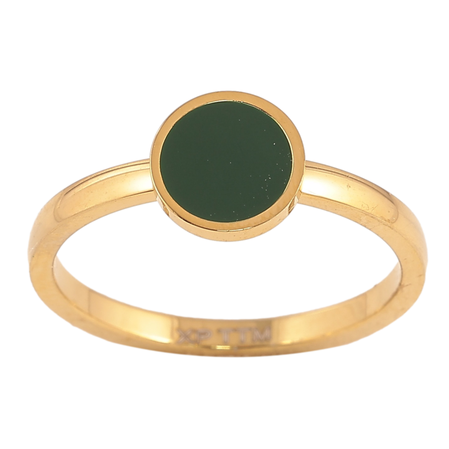 Каблучка Xuping TTM Stainless Steel колір 14К "Коло з зеленою емаллю" фото №1 Каблучка Xuping TTM Stainless Steel колір 14К "Коло з зеленою емаллю" фото №1