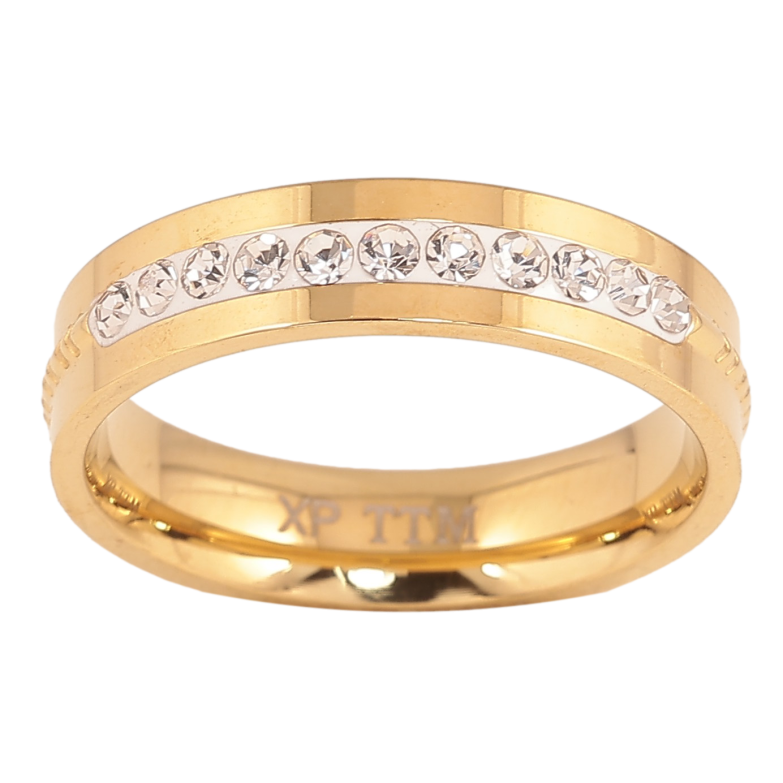 Каблучка Xuping TTM Stainless Steel колір 14К "Доріжка кристалів" шир. 5мм фото №1 Каблучка Xuping TTM Stainless Steel колір 14К "Доріжка кристалів" шир. 5мм фото №1